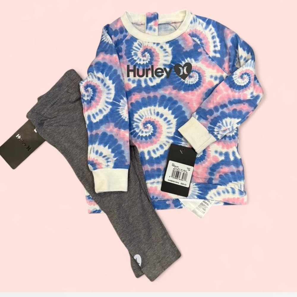 Hurley Blue and Pink Tie-Dye Sweatshirt with Gray Leggings